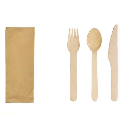 Bộ dao kéo gỗ dùng một lần 140mm cho tiệc tối, nĩa, dao và thìa phân hủy sinh học