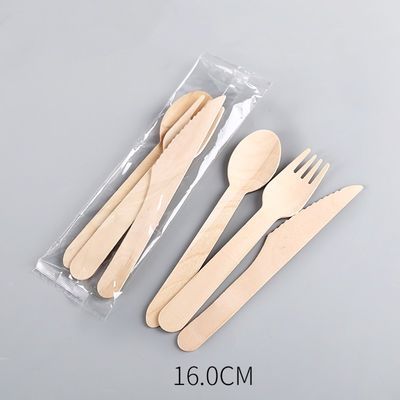 Bộ dao kéo gỗ dùng một lần 140mm cho tiệc tối, nĩa, dao và thìa phân hủy sinh học