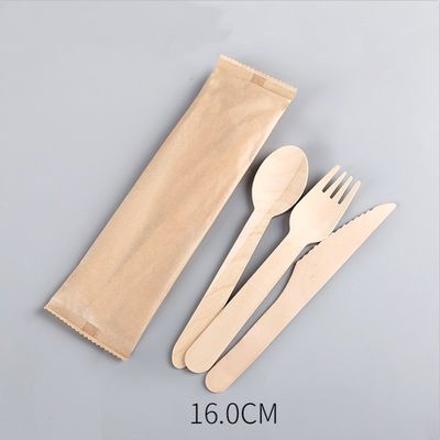 Bộ dao kéo gỗ dùng một lần 140mm cho tiệc tối, nĩa, dao và thìa phân hủy sinh học