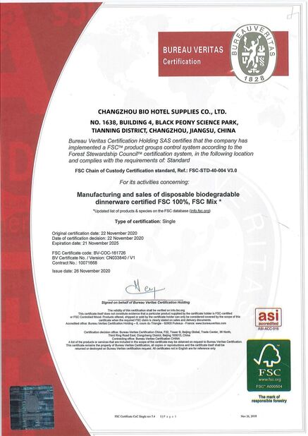 Trung Quốc Changzhou Bio Hotel Supplies Co., Ltd. Chứng chỉ